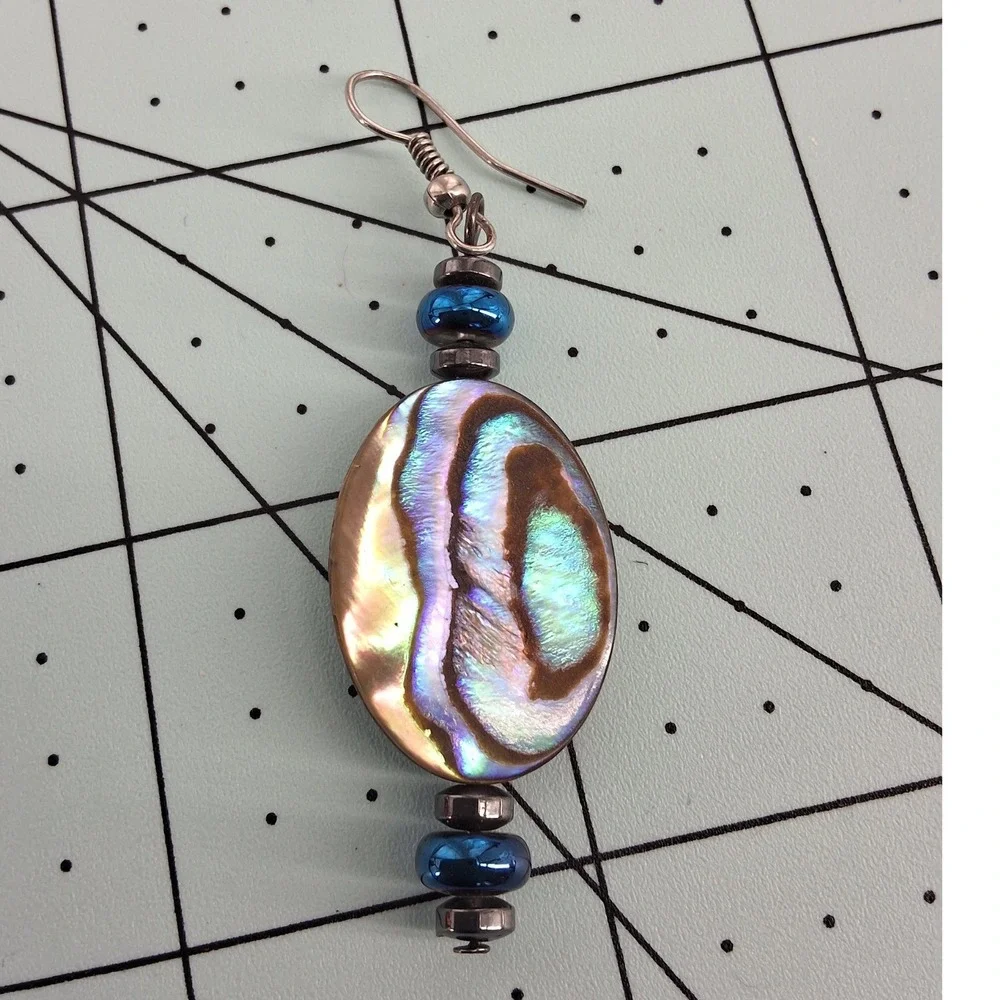 Handmade Abalone‎ Paua Shell Wire Wrapped Dangle Earrings Boho